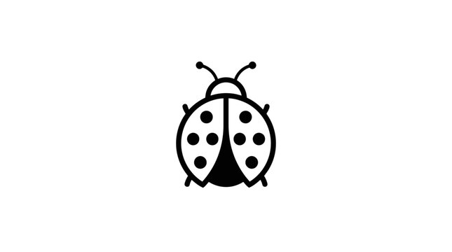 Minimalist black and white ladybug insect icon on white background