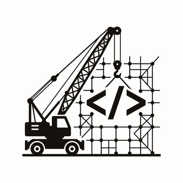 Construction crane building code programming bracket vector silhouette for web development