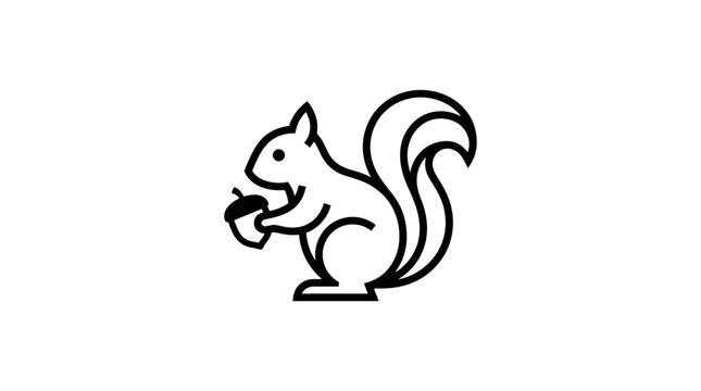 Minimalist black and white line drawing of a squirrel holding a nut