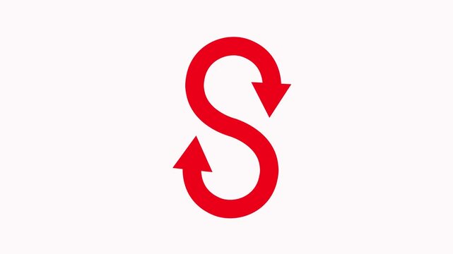 Red s-shaped loading arrow animation, continuous loop motion for UI and digital interfaces refresh sync4k video.
