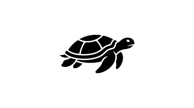Simple black silhouette of a swimming sea turtle on white background