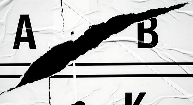 Ripped poster background with letters a and b distressed white surface