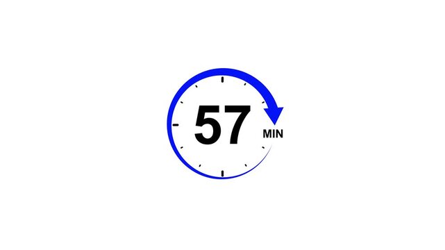 Blue circle timer displaying 57 minutes with black markings and a black dot clock
