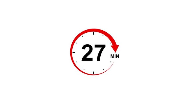 Red circle timer icon with 27 minutes displayed on white background clock
