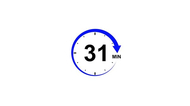 Blue circle icon with number 31 and minute symbol on white background Thirty-one minutes