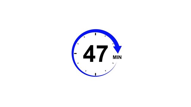 Blue circle timer displaying 47 minutes with black markings and a black dot clock