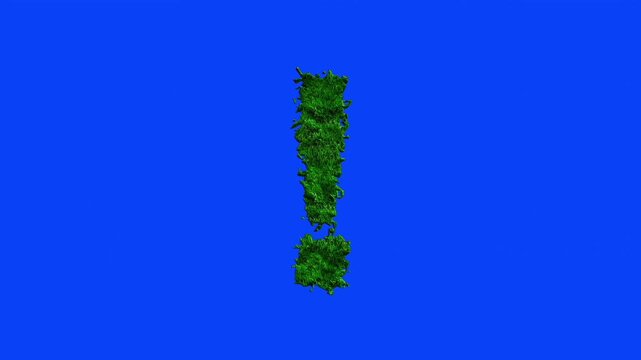 3d animation video of exclamation mark with grass texture on blue screen background