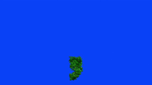 3d video animation of comma sign with grass texture on blue screen background