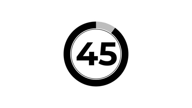 Digital circle countdown timer animation from 50 to 0 seconds on white background, 50 second countdown timer concept.