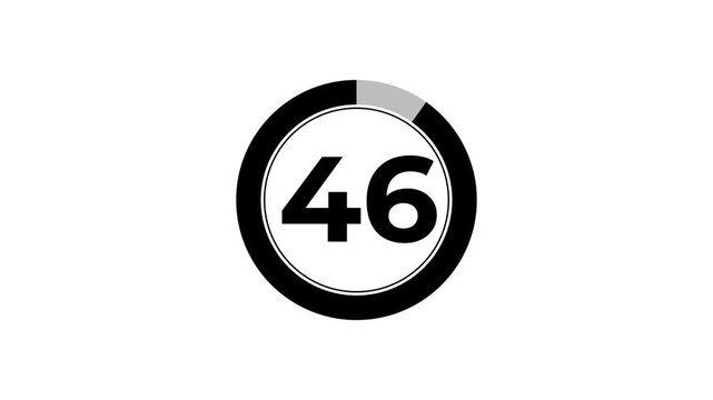 Digital circle countdown timer animation from 51 to 0 seconds on white background, 51 second countdown timer concept.