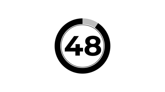 Digital circle countdown timer animation from 53 to 0 seconds on white background, 53 second countdown timer concept.