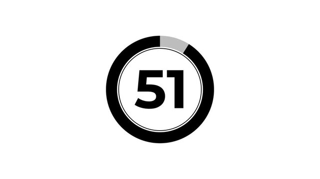 Digital circle countdown timer animation from 56 to 0 seconds on white background, 56 second countdown timer concept.