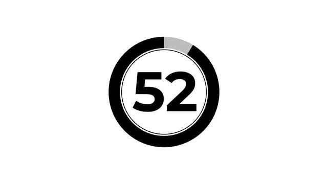 Digital circle countdown timer animation from 57 to 0 seconds on white background, 57 second countdown timer concept.