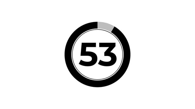 Digital circle countdown timer animation from 58 to 0 seconds on white background, 58 second countdown timer concept.