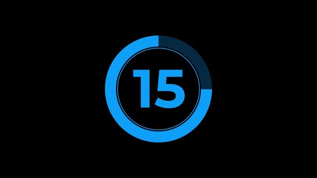 Circle countdown animation from 20 seconds to 0 seconds on a transparent background