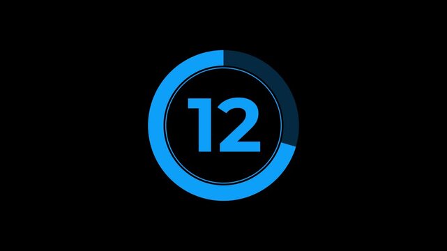 Seventeen second countdown animation from 17 seconds to 0 seconds on a transparent background, 17 second countdown timer with alpha channel,