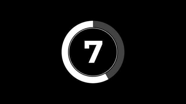 Twelve second countdown animation from 12 seconds to 0 seconds on a transparent background, 12 second countdown timer with alpha channel,