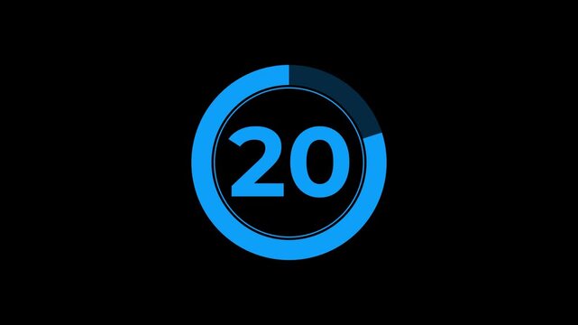 Circle countdown animation from 25 seconds to 0 seconds on a transparent background