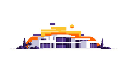 Naklejka premium Modern Luxury Villa Architecture, Minimalist Design, Sunny Day, Palm Trees