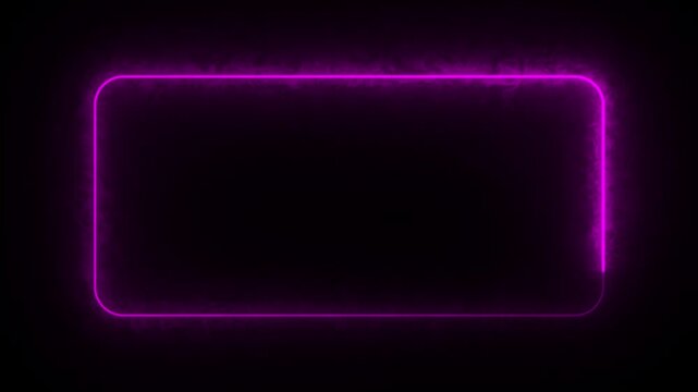 neon glow purple light frame border running animation background for text overlay or video editing element with futuristic glowing purple line rectangle border loop motion graphics. 4k