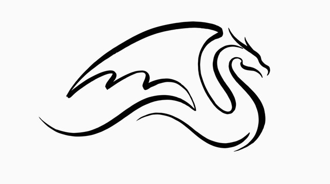 Elegant winged dragon silhouette graphic on white background.