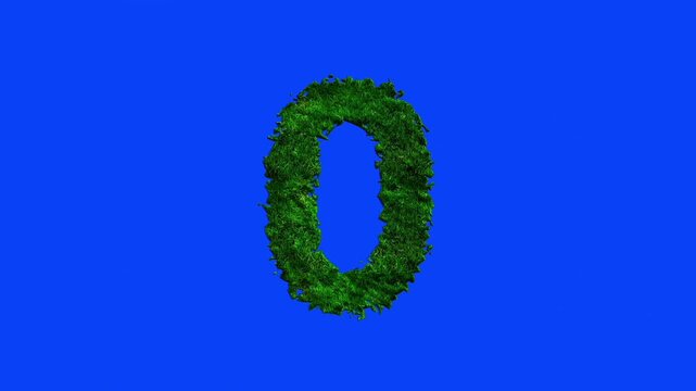 Number animation with grass texture on blue screen.