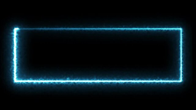 neon glow sky blue light frame border running animation background with abstract neon banner frame with glowing light line trail background and cyberpunk style glowing sky blue border text box. 4k