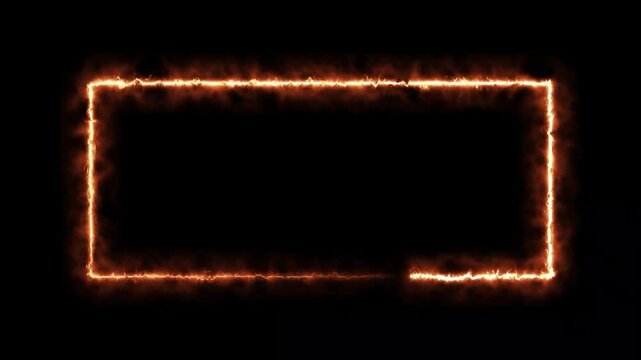 abstract neon banner frame with glowing light line trail background and neon glow orange light frame border running animation black screen background with vibrant violet illumination elements. 4k