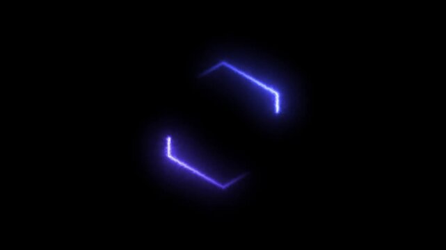 Futuristic glowing blue energy line hexagon border loop animation video with cyberpunk style neon fire laser light box black screen background overlay elements for live streaming screen display. 4k