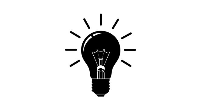 Light Bulb Silhouette With Rays Black On White Background