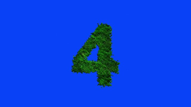 Number animation with grass texture on blue screen.