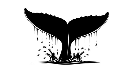 Whale Tail Silhouette With Water Splashes Black And White Graphic © Selim Studio