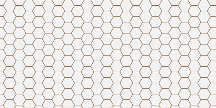 Light brown outlined hexagon honeycomb tessellation pattern, geometric abstract grid background, decorative seamless fabric texture illustration