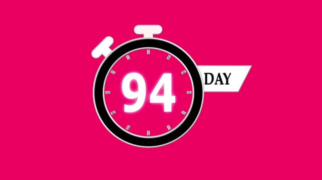 Only 94 days left, countdown animation video for events; stopwatch timer showing 0 to 94 days, clean motion graphic clip for promotions and sales.