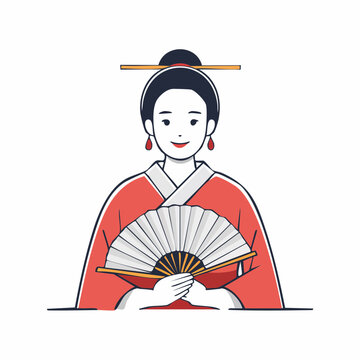 Illustration of a Woman in Traditional Chinese Hanfu Holding a Fan