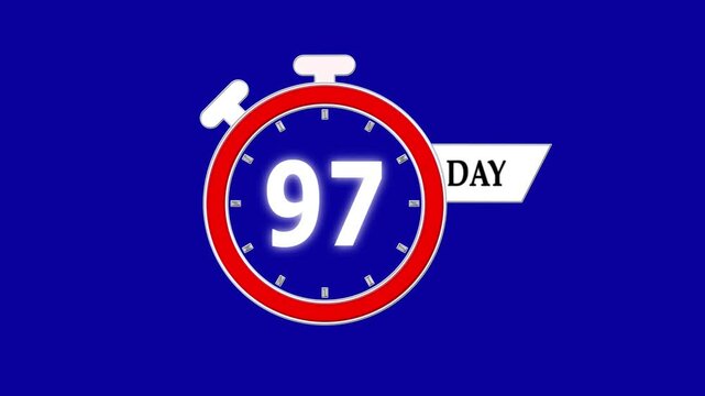 Only 97 days left, countdown animation video for events; stopwatch timer showing 0 to 97 days, clean motion graphic clip for promotions and sales.