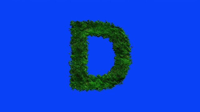 Animated alphabet letters with grass texture and blue screen.