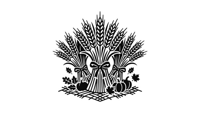 Harvest Bundle: Wheat Sheaves, Pumpkins, and Autumn Leaves Emblem