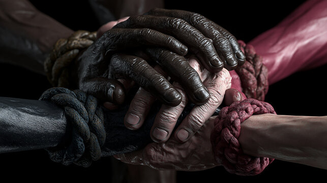 Unity in Diversity: Multiculturalism and Teamwork Through Artistic Expression and Interconnected Hands
