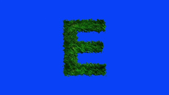 Animated alphabet letters with grass texture and blue screen.