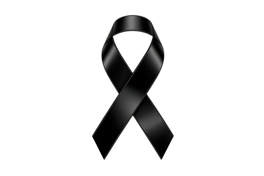 A glossy black awareness ribbon with smooth curves and subtle highlights, isolated on a dark background, for mourning and, memorial purposes