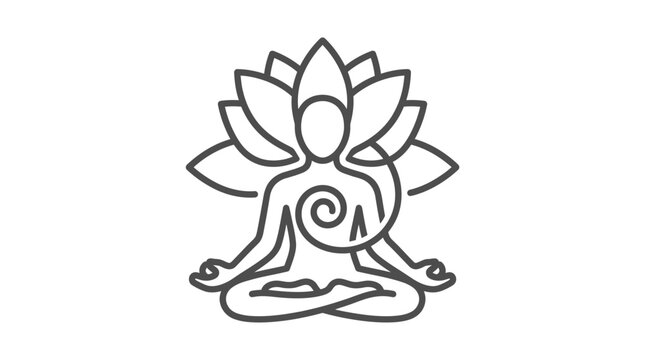 Stylized lotus flower icon with human figure and spiral.