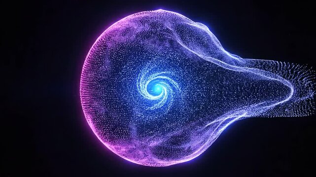 Glowing blue and purple orbs morphing in space with particle effects