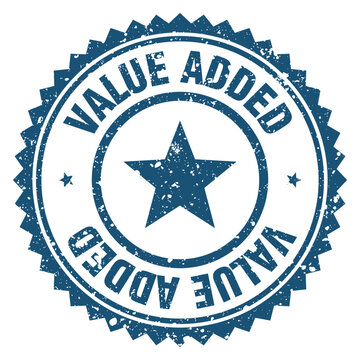value added blue grunge round stamp. value added stamp