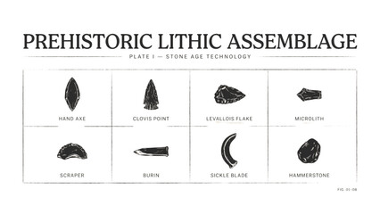 Prehistoric animals and creatures illustrated in a simple line art style Vector © MST SUETI