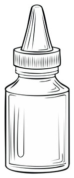 Line art of a small dropper bottle with a pointed applicator tip and ribbed cap