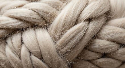 Fototapeta premium Close-up macro detail of thick beige woolen braided rope texture with material
