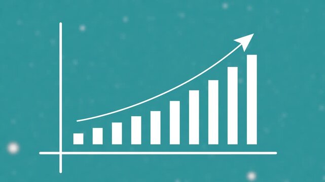 Motion animated footage of statistics bar growth with upward arrow - finance bar graph rising up, profit growth chart, positive increase chart, arrows axis, and business white background 4k video