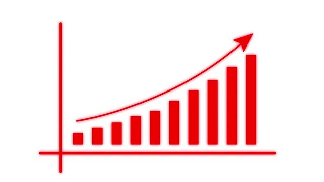Motion animated footage of statistics bar growth with upward arrow - finance bar graph rising up, profit growth chart, positive increase chart, arrows axis, and business white background 4k video