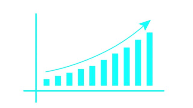 Motion animated footage of statistics bar growth with upward arrow - finance bar graph rising up, profit growth chart, positive increase chart, arrows axis, and business white background 4k video